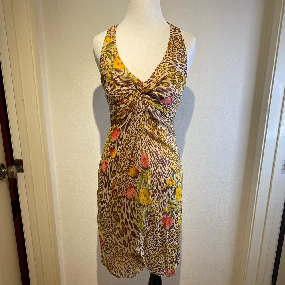Chetta B Animal/Floral Print Dress Peek-A-Boo Back